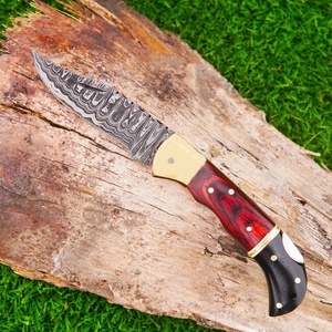 Couteau pliant artisanal en acier Damas de Pasha Enterprises, manche en Micarta, étui en cuir, couteau de survie de haute qualité, couteaux Viking OEM - Product Image 6