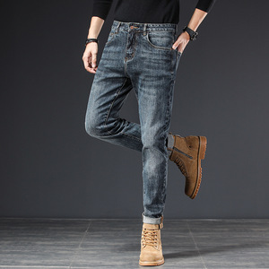 Jean en denim coupe droite pour homme, style décontracté chic, imprimé, pour le printemps, pantalon de travail tendance de marque - Product Image 3