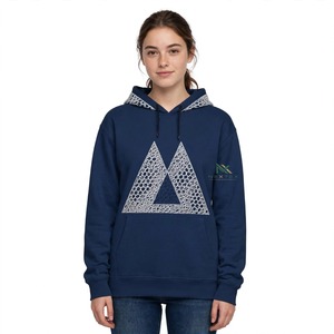 <b>Men</b> <b>Navy</b> Blue Geometric Triangle Print Pullover Hoodie Cotton <b>Fleece</b> Kangaroo Pocket Autumn Winter Streetwear Sweatshirts - Product Image 1