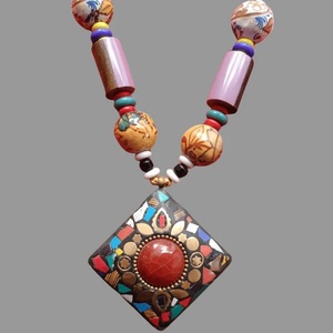 Premium Quality Handmade Multicolor Mosaic Pendant Beads <b>Necklace</b> for Women Ethnic <b>Statement</b> Jewelry Design - Product Image 2