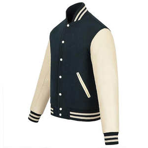 Veste universitaire classique pour hommes et femmes, vêtement d'extérieur élégant de style universitaire avec corps en laine et manches en cuir - Product Image 4