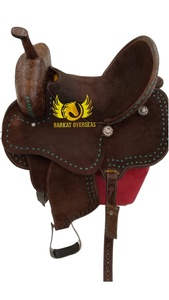 Custom Aztec <b>Tooled</b> Deep Seat Turquoise Buckstitch Western Barrel Genuine <b>Leather</b> Horse Saddle with Durable soft padded seat - Product Image 5