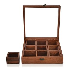 Handcrafted Wooden Masala Box with Compartments Spoon – Multipurpose <b>Spice</b> <b>Storage</b> Organizer with Transparent Lid - Product Image 6