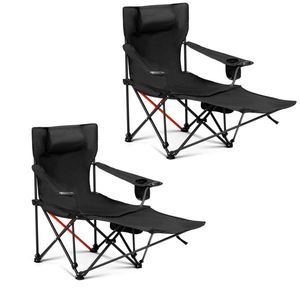 2 Pack 2-in-1 sedia da campeggio pieghevole leggero schienale rimovibile poggiapiedi spiaggia poggiatesta poggiatesta portabicchieri - Product Image 1
