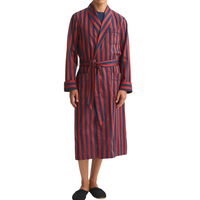 Conjunto de Pijama Casual a Rayas para Hombre, Manga Larga, Algodón Real, Calidad Premium, 240g, Lavable a Máquina, Azul Marino con Rayas Rojas