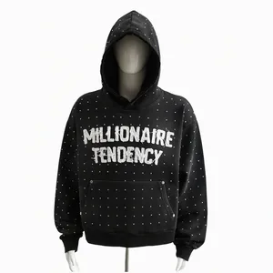 เสื้อฮู้ดดี้ซิปแบบหนา ผ้าฝ้ายฟลีซพรีเมียม 100% ทรงปกติ ดีไซน์ฮิปฮอป ตกแต่งด้วยคริสตัลสีดำ - Product Image 1
