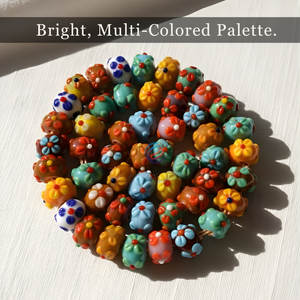 Cuentas Sueltas de Vidrio de Murano Hechas a Mano con Diseño Floral Multicolor de 12-18 mm |   Cuentas Decorativas Redondas en Relieve para Decoración de Festivales - Product Image 5