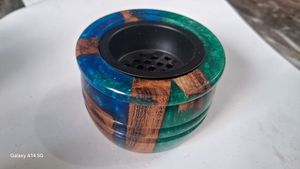 Quemador de Incienso de Resina Epoxi, Porta Incienso de Madera de Acacia, Difusor de Aromaterapia Redondo Azul para Decoración del Hogar - Product Image 2