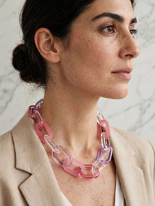 Collar de Cadena de Resina Gruesa, Verde Transparente, Ámbar Multicolor, Joyería de Declaración, Collar de Eslabones Irregulares, Moda Paradise Craft para - Product Image 2