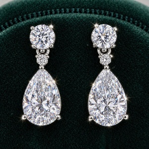 Sparkly 3CT Pear And Round Shaped Moissanite Dangle <b>Earrings</b> 925 Sterling <b>Silver</b> Fine Jewelry Promise Gift For Bride - Product Image 1