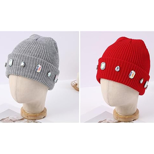 Black Rhinestone Beanie <b>Hat</b> Rib Knit Winter <b>Cap</b> Unisex Soft Warm Stretch Skull <b>Cap</b> Custom Logo OEM Supplier - Product Image 2