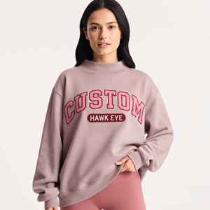 Custom Embroidered Streetwear Soft Cotton Mockneck Crewneck Pullover Sweater <b>Jumper</b> Fleece Oversized Women Mock Neck Sweatshirt - Product Image 1