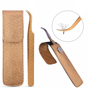 Ensemble de pinces à extensions de cils professionnelles avec étui en cuir de luxe pour les artistes des cils, fabricant de marques privées OEM - Product Image 5