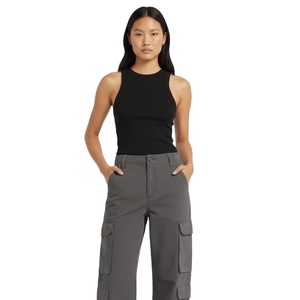 Pantalon cargo ample pour femme - Gris anthracite, coupe large, style streetwear - Product Image 1