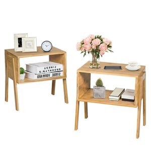 Set di 2 Comodini in Bambù Naturale con Ripiano Aperto, Tavolini Impilabili per Camera da Letto, Soggiorno e Ufficio - Product Image 2