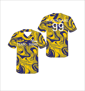 Maillot de baseball personnalisé sublimé, motif marbré jaune et violet, entièrement boutonné, uniforme d'équipe léger et respirant - Product Image 1