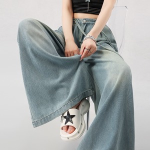 Jean ample taille haute pour femme, coupe palazzo, respirant, écoresponsable, avec cordon de serrage, style vintage Y2K streetwear - Product Image 3