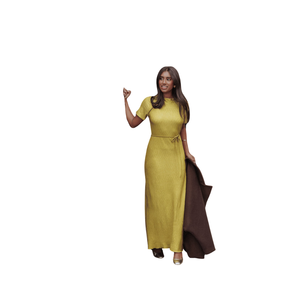 Vestido largo escalonado para mujer, conjunto de verano de manga corta - Product Image 2