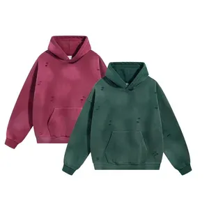 Sudadera con capucha de algodón de 450 g/m² de alto gramaje al por mayor, con logo personalizado, MOQ bajo, efecto desgastado por el sol, lavado, corte holgado y bolsillo canguro - Product Image 2