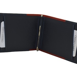Cartera con Clip para Dinero de Cuero Genuino para Hombre, Diseño de Patchwork, Minimalista, Porta Tarjetas de Crédito, Rojo y Azul Marino - Product Image 6