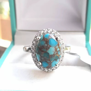 Anillo de Plata de Ley con Turquesa, Joyería Artesanal con Piedras Preciosas, Diseño Elegante para Mujer, Venta al Por Mayor para Exportación - Product Image 1