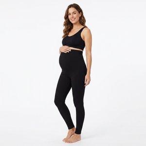 Leggings longs en tricot taille haute pour femmes, fabrication Bangladesh, noirs, extensibles, sans coutures, style basique, toutes saisons. - Product Image 2