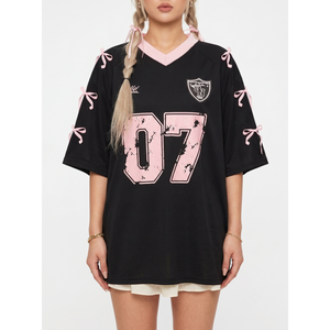 เสื้อเจอร์ซีย์อเมริกันฟุตบอลแขนสั้นทรงปกติคุณภาพสูง สตรีทแวร์ ฮิปฮอป เสื้อทีมกีฬา สไตล์วินเทจ ผ้าฝ้าย - Product Image 3