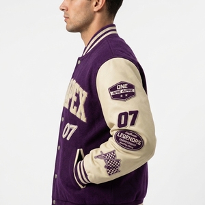 Purple <b>Racing</b> letterman <b>Jacket</b> Custom Leather Sleeve Embroidered Bomber Streetwear Motorsport Letterman <b>Jacket</b> - Product Image 2
