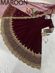 Vestido Anarkali Maxi de Estilo Indio Tradicional con Bordado en Faux Georgette, Dupatta de Diseñador, para Mujer, Ideal para Fiestas de Invierno, Superventas - Product Image 2