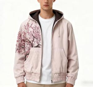 Veste à capuche unisexe brodée, écologique, avec imprimé fleurs de cerisier, coupe ample, coupe-vent, vêtements d'hiver décontractés - Product Image 2