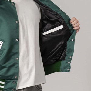 Men's Zipper-<b>Up</b> Varsity Jacket with Embroidered Chest Logo Retro Design Oversized Fit Polyester/Cotton - Product Image 3