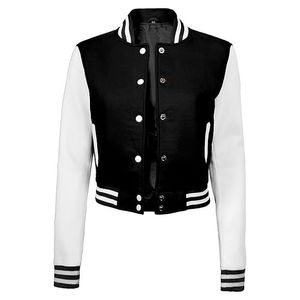 Black White Varsity <b>Jacket</b> Men Regular Fit Turn-down Collar Polyester Shell Button Closure Autumn Casual Wear - Product Image 1