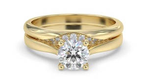 Round Diamond Shoulder <b>Set</b> <b>Ring</b> With Matching Wedding Band 0.80 Ct Lab Grown Diamond In 18K <b>Gold</b> Platinum - Product Image 2