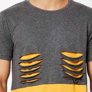 T-shirt pour homme à col rond rayé en mélange polyester/coton, coupe ample, léger, doux, écologique, impression sérigraphique du logo sur le devant - Product Image 6