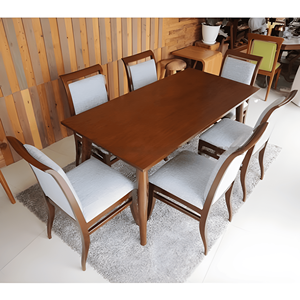 Ensemble de table à manger rectangulaire en bois de noyer moderne pour 6 personnes, pour hôtel et salon - Product Image 1
