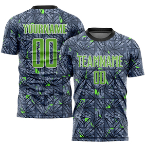 Conjunto de Uniforme de Fútbol Unisex Azul Oscuro y Verde con Estampado Geométrico, Jersey con Número 00, Transpirable, Spandex/Poliéster para Adultos - Product Image 4