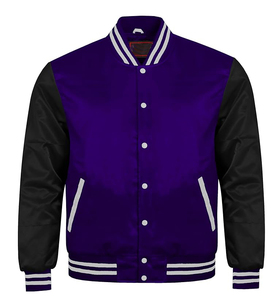 Chaqueta universitaria retro casual de satén con mangas negras multicolor y línea blanca para mujer - Product Image 6