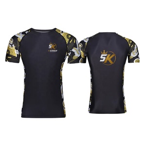5 Sports Men's <b>Compression</b> <b>Shirt</b> <b>Black</b> Gold Sublimation Print Regular Breathable Fitted Moisture Wicking MMA Workout Top - Product Image 1