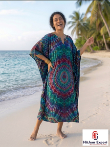 Women Printed <b>Kaftan</b> Dress Lightweight Comfortable <b>Beach</b> Wear Loose Fit Elegant Style Bulk Supply for Brands - Product Image 6