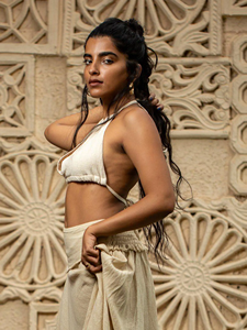 Top corto halter de algodón Khadi hecho a mano, estilo occidental, indio, bohemio, étnico y sostenible. - Product Image 3