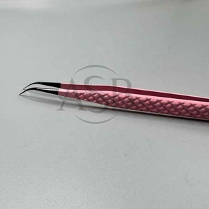 Pince à cils à poignée en diamant rose noir applicateur d'extension de cils à pointe en fibre de botte mince à 90 degrés en acier inoxydable gravé au coeur - Product Image 2