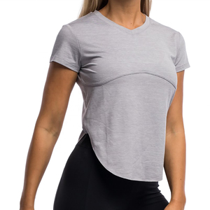 Camiseta de Mujer Roja de Color Sólido con Cuello en V, Ajustada, Informal, de Punto, de Secado Rápido, de Manga Corta, para Primavera/Verano, para Gimnasio - Product Image 5
