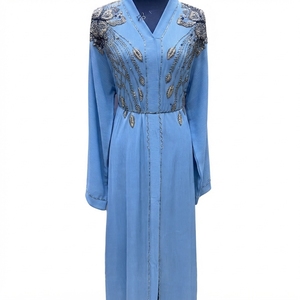Luxury Modest Wear Women's Kaftan <b>Abaya</b> with Decorative Bead Embroidery Polyester Spring - Product Image 1