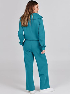 <b>Women</b> Crew Neck Sweatshirt and Jogger Pants Two Piece <b>Sweatsuit</b> Soft Breathable Training Outfit Casual Fashion OEM ODM Wholesale - Product Image 4