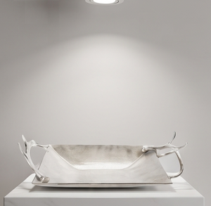 Plateau en métal texturé avec poignée en forme de corne de cerf, idéal pour la cuisine et la salle à manger, article pour fournisseur en gros - Product Image 1