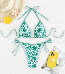 Conjunto de Bikini para Mujer, Diseño Sublimado Sexy, Traje de Baño de Dos Piezas, Cuello en V, Espalda con Lazos, Braguita de Talle Bajo - Product Image 4