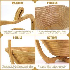 <b>Cheap</b> Foldable Square Bamboo Fruit <b>Basket</b> Collapsible Polished Eco-Friendly Serving Bowl for Fruits Snacks - Product Image 5