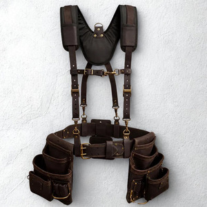 Organisateur de ceinture à outils en cuir robuste pour charpentier, avec pochettes spacieuses, boucle renforcée pour marteau et ajustement réglable - Product Image 6