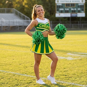 Ensemble d'uniformes de pom-pom girl pour filles, vert, avec logo personnalisé, strass, haut court et jupe plissée, grande taille, costume de pom-pom girl pour Halloween, adulte - Product Image 4