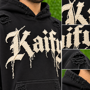 Sweat à capuche oversize pour homme, effet usé et déchiré, avec motif graphique gothique, style streetwear, automne - Product Image 6